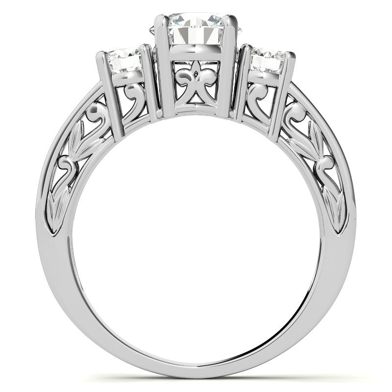 Three-Stone Floral Scroll Design Moissanite Engagement Ring
