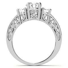 Three-Stone Floral Scroll Design Moissanite Engagement Ring