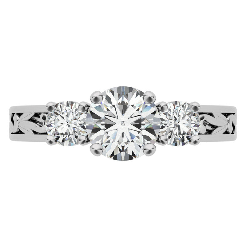 Three-Stone Floral Scroll Design Moissanite Engagement Ring