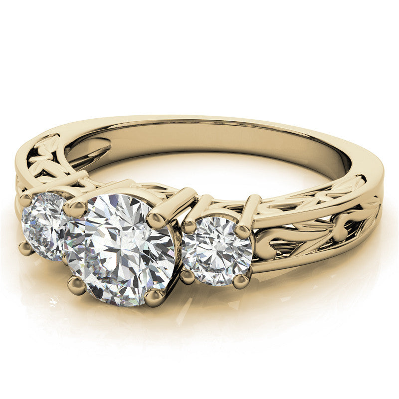 Three-Stone Floral Scroll Design Moissanite Engagement Ring