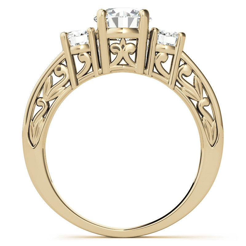 Three-Stone Floral Scroll Design Moissanite Engagement Ring
