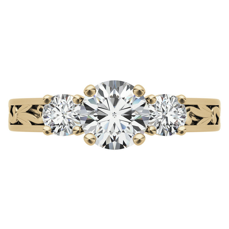 Three-Stone Floral Scroll Design Moissanite Engagement Ring