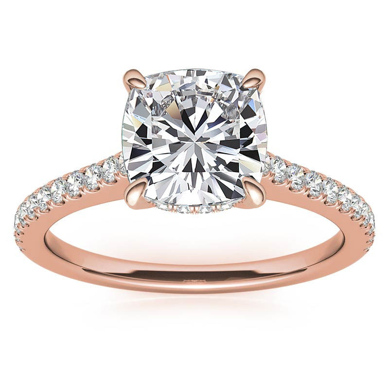 Cathedral & Collar Cushion Moissanite Engagement Ring