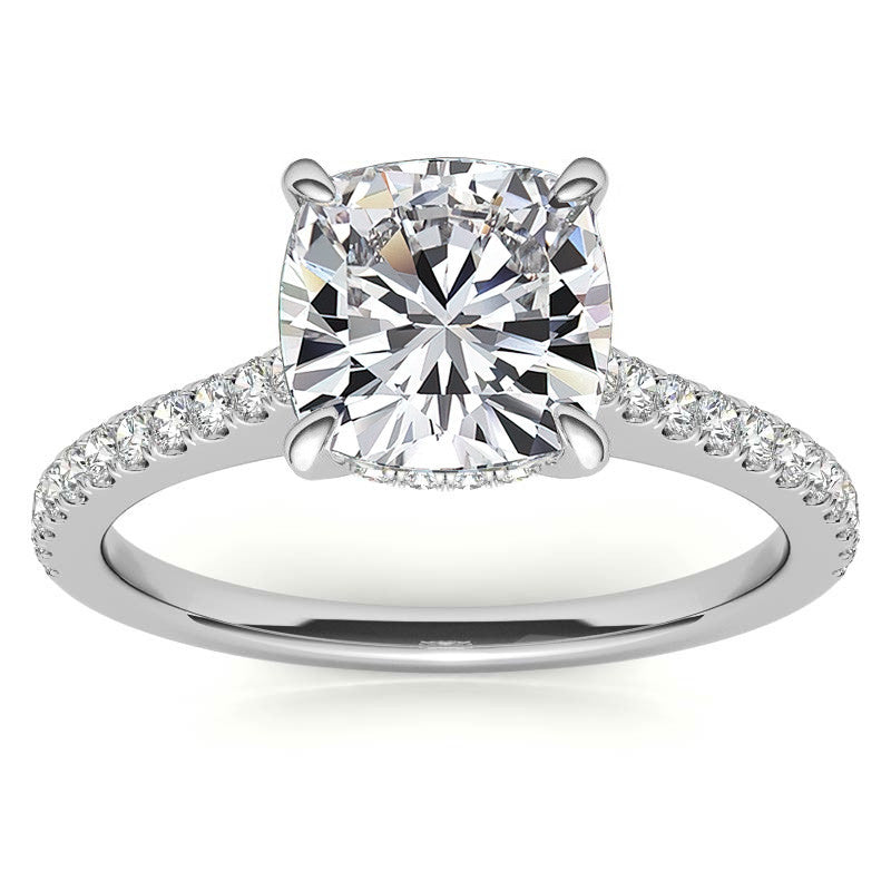Cathedral & Collar Cushion Moissanite Engagement Ring