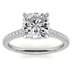 Cathedral & Collar Cushion Moissanite Engagement Ring