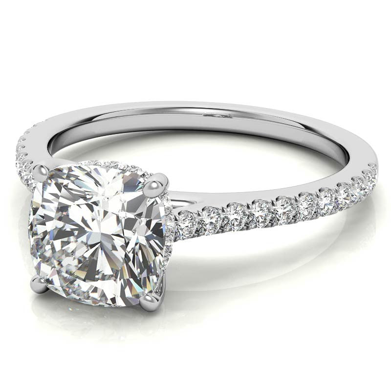 Cathedral & Collar Cushion Moissanite Engagement Ring
