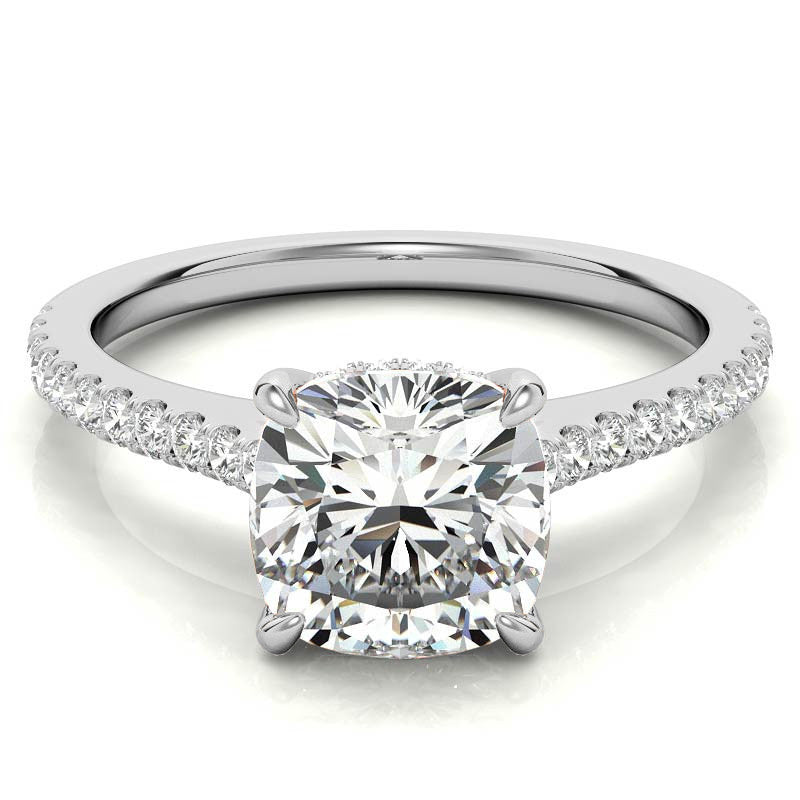 Cathedral & Collar Cushion Moissanite Engagement Ring