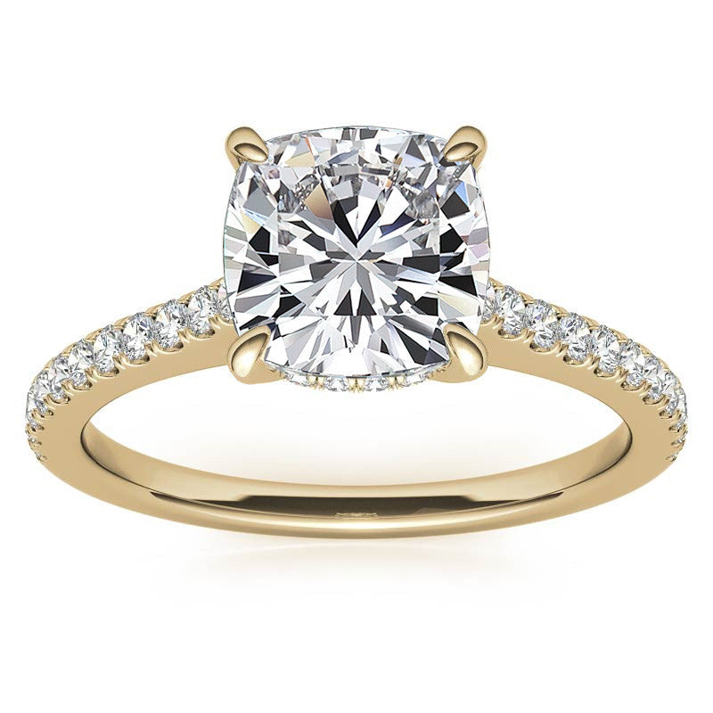 Cathedral & Collar Cushion Moissanite Engagement Ring