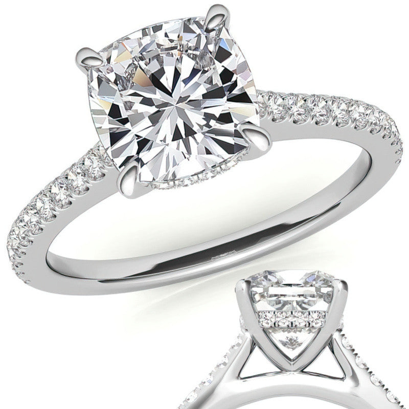 Cathedral & Collar Cushion Moissanite Engagement Ring