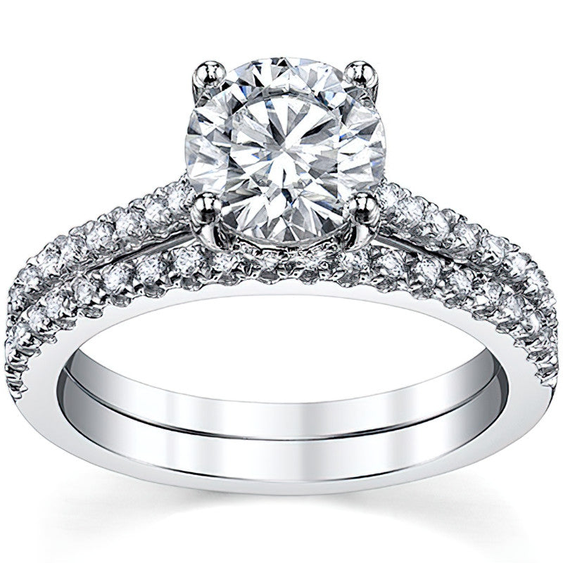 Cathedral & Collar Round Brilliant Moissanite Engagement Ring