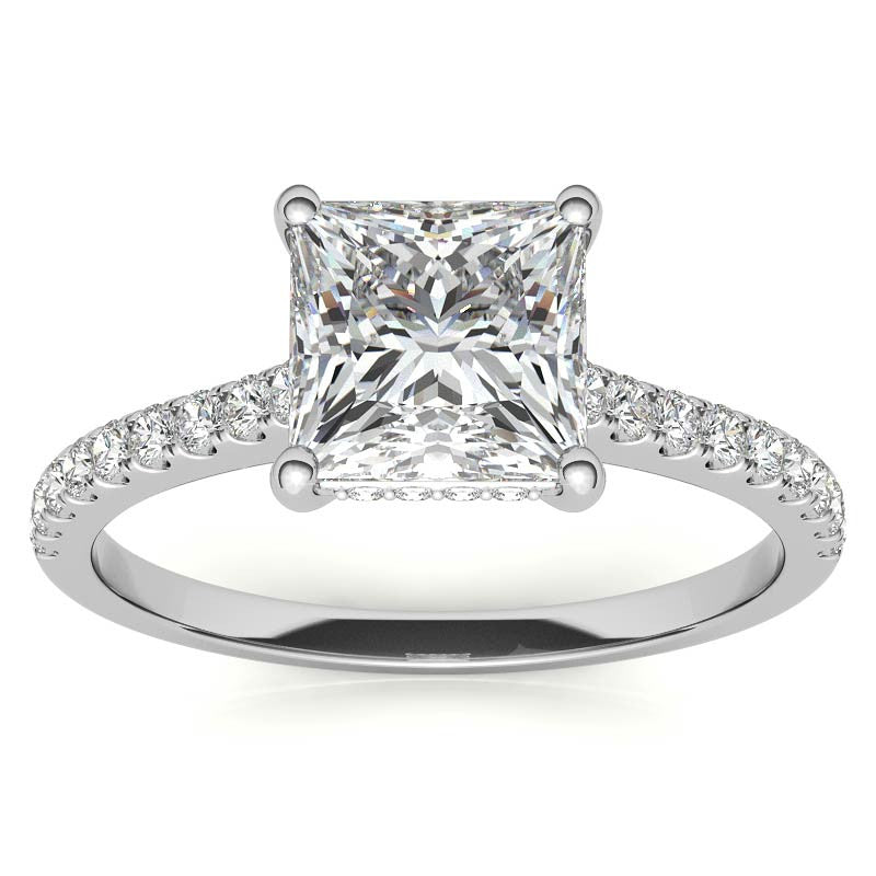 Cathedral & Collar Princess Moissanite Engagement Ring