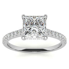 Cathedral & Collar Princess Moissanite Engagement Ring
