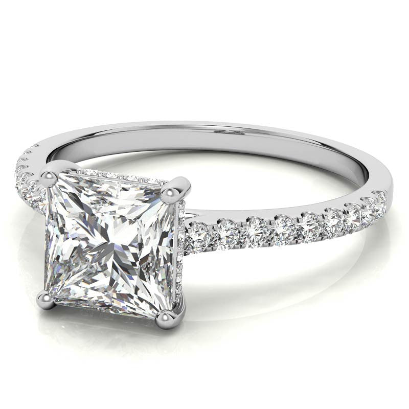 Cathedral & Collar Princess Moissanite Engagement Ring