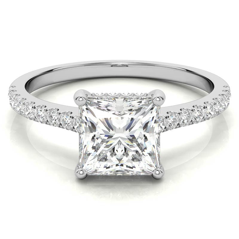 Cathedral & Collar Princess Moissanite Engagement Ring