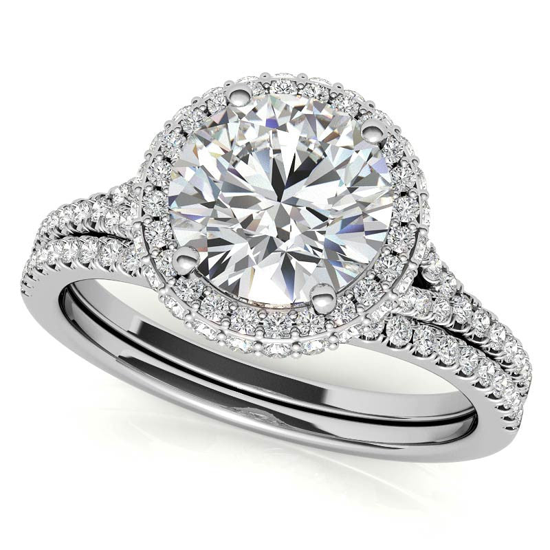 Cathedral Halo & Side Halo Oval Moissanite Engagement Ring