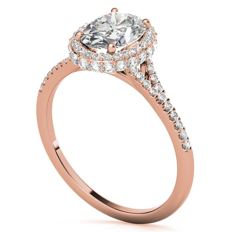 Cathedral Halo & Side Halo Oval Moissanite Eng Ring