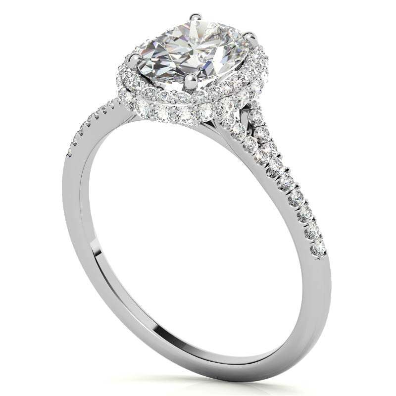 Cathedral Halo & Side Halo Oval Moissanite Eng Ring
