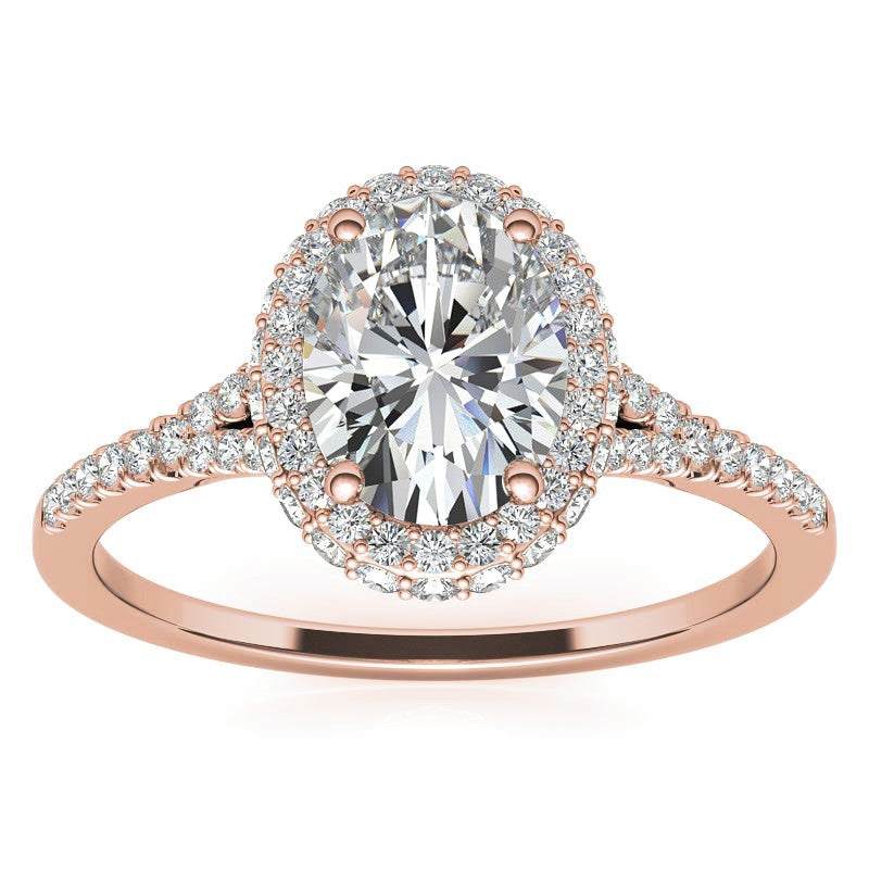 Cathedral Halo & Side Halo Oval Moissanite Eng Ring