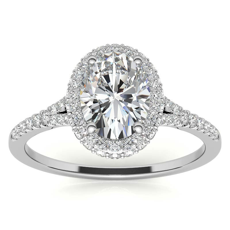Cathedral Halo & Side Halo Oval Moissanite Eng Ring