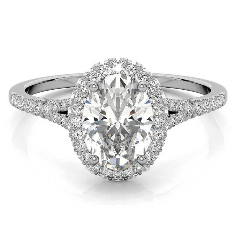 Cathedral Halo & Side Halo Oval Moissanite Eng Ring
