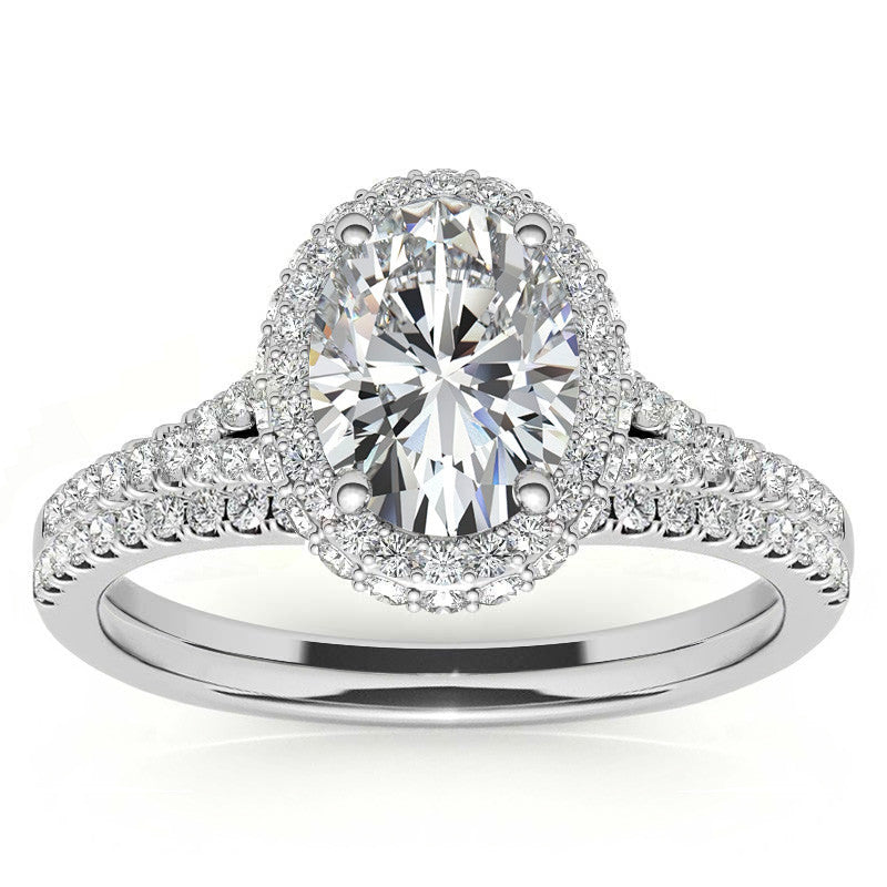 Cathedral Halo & Side Halo Oval Moissanite Eng Ring