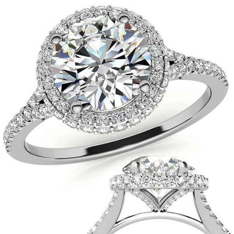 Cathedral Halo & Side Halo Oval Moissanite Engagement Ring