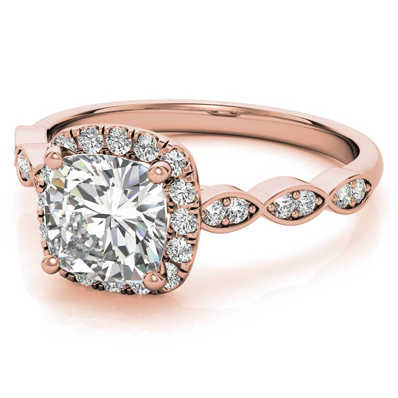 Scalloped Cathedral Halo Cushion Moissanite Engagement Ring