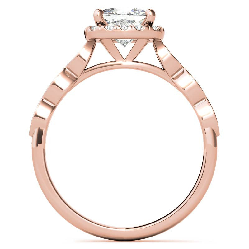 Scalloped Cathedral Halo Cushion Moissanite Engagement Ring