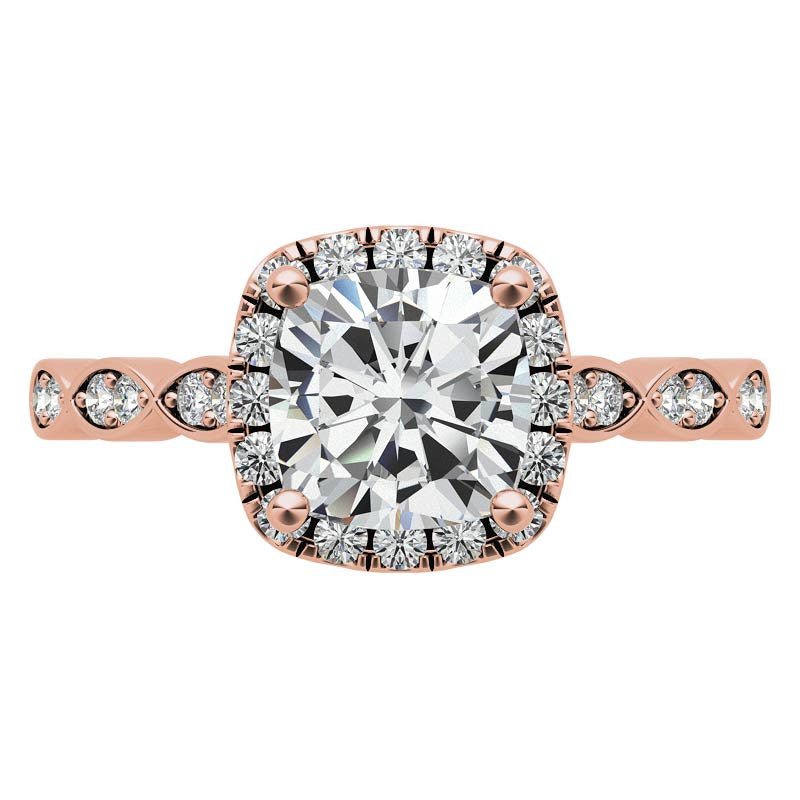 Scalloped Cathedral Halo Cushion Moissanite Engagement Ring