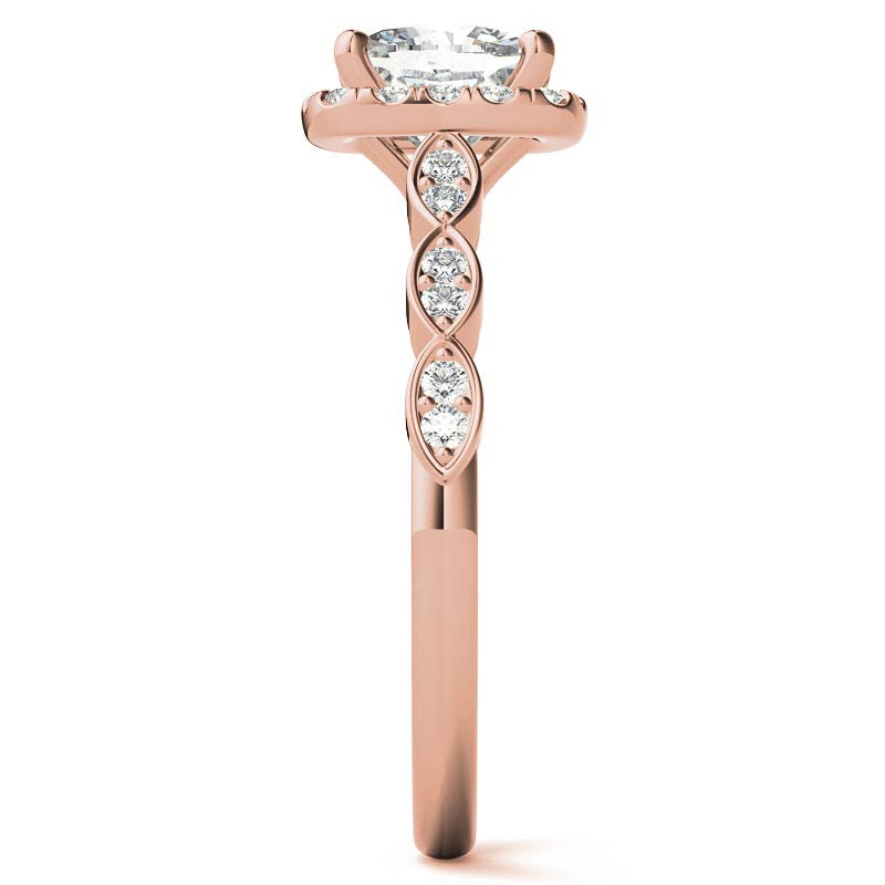 Scalloped Cathedral Halo Cushion Moissanite Engagement Ring