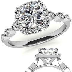 Scalloped Cathedral Halo Cushion Moissanite Engagement Ring