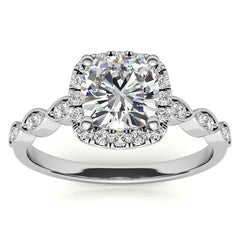 Scalloped Cathedral Halo Cushion Moissanite Engagement Ring