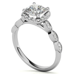 Scalloped Cathedral Halo Cushion Moissanite Engagement Ring