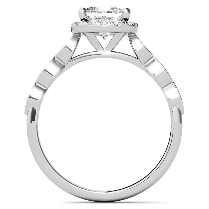 Scalloped Cathedral Halo Cushion Moissanite Engagement Ring