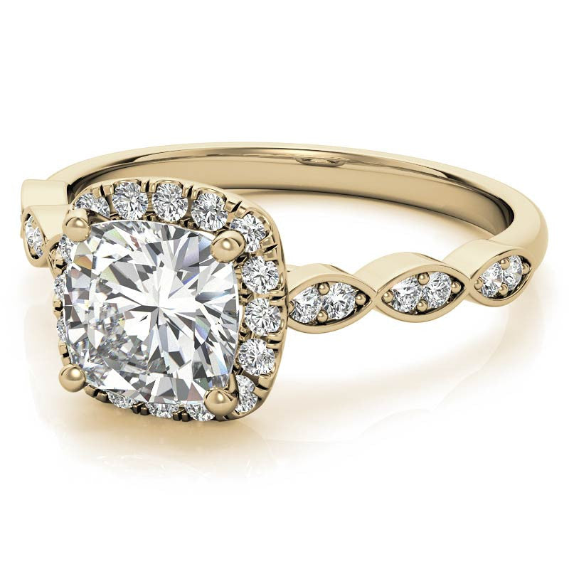 Scalloped Cathedral Halo Cushion Moissanite Engagement Ring
