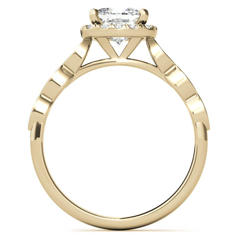 Scalloped Cathedral Halo Cushion Moissanite Engagement Ring