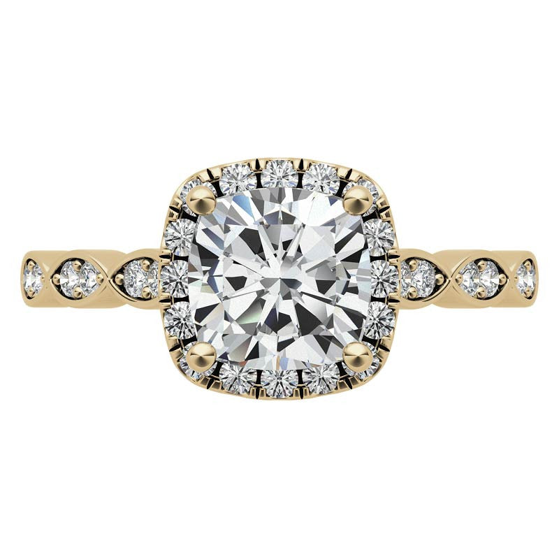 Scalloped Cathedral Halo Cushion Moissanite Engagement Ring