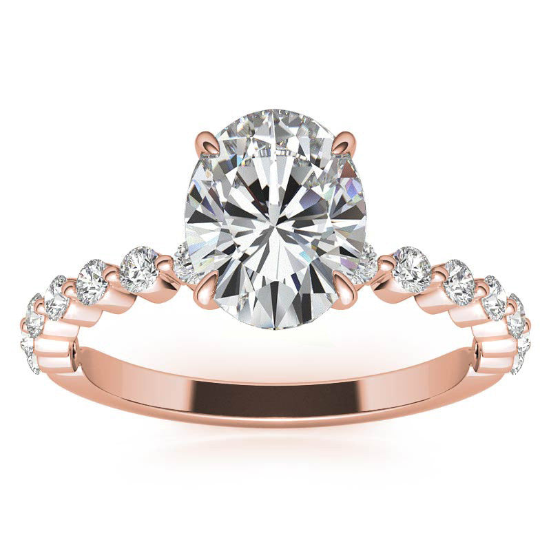 Oval Moissanite and Diamond Band Engagement Ring