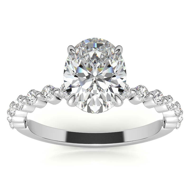 Oval Moissanite and Diamond Band Engagement Ring