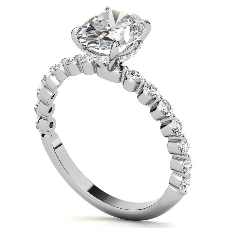 Oval Moissanite and Diamond Band Engagement Ring