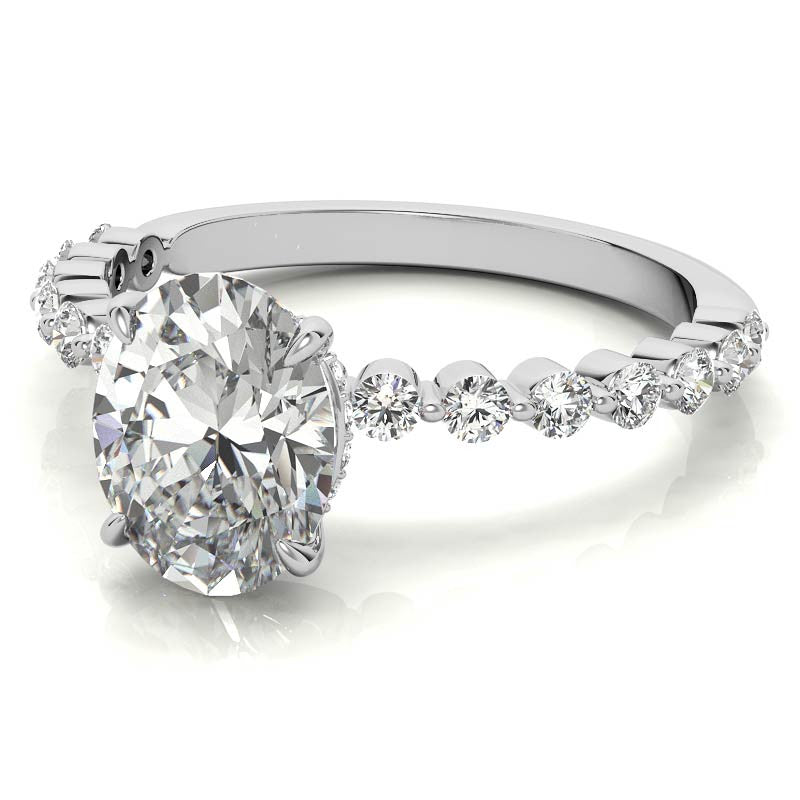 Oval Moissanite and Diamond Band Engagement Ring