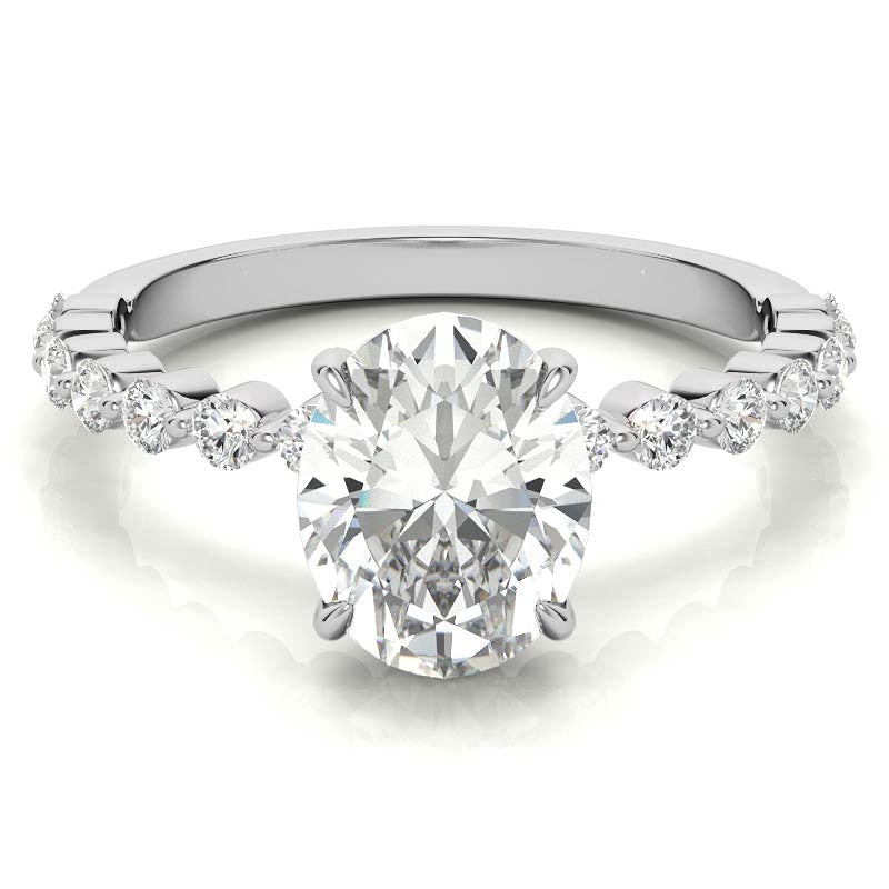 Oval Moissanite and Diamond Band Engagement Ring