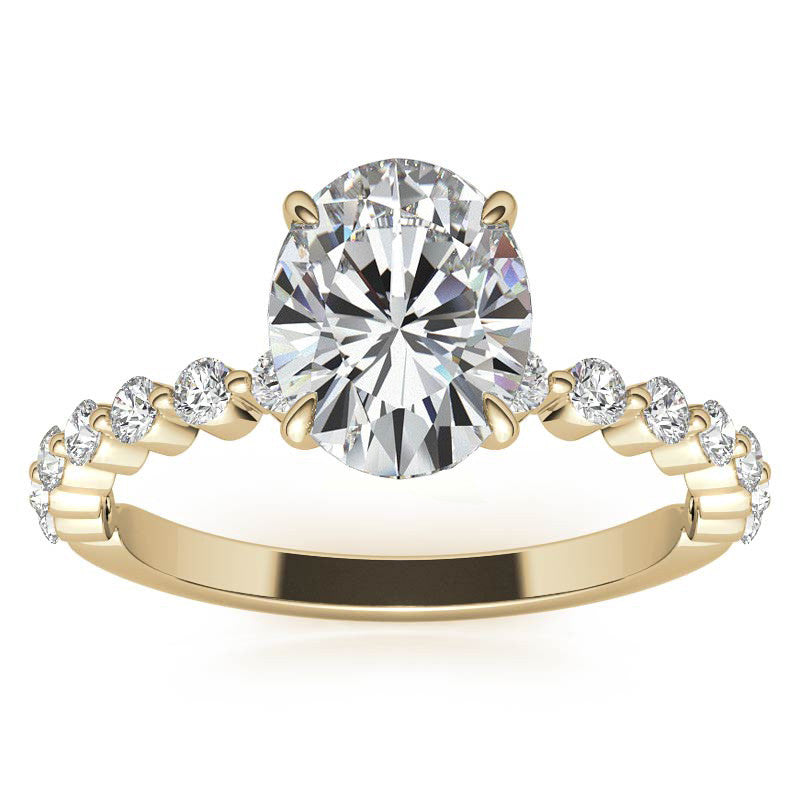 Oval Moissanite and Diamond Band Engagement Ring