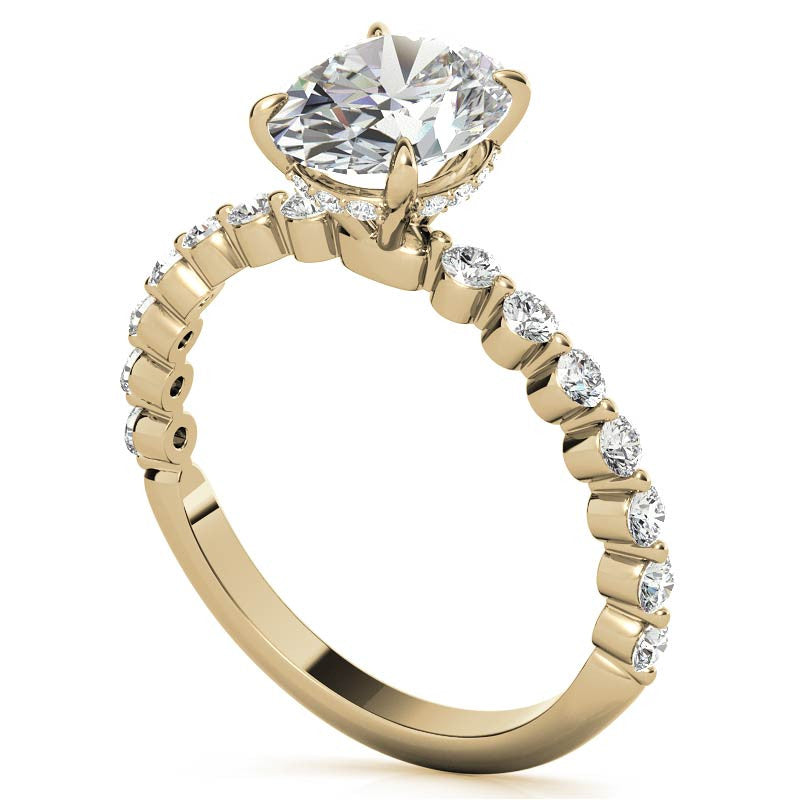 Oval Moissanite and Diamond Band Engagement Ring