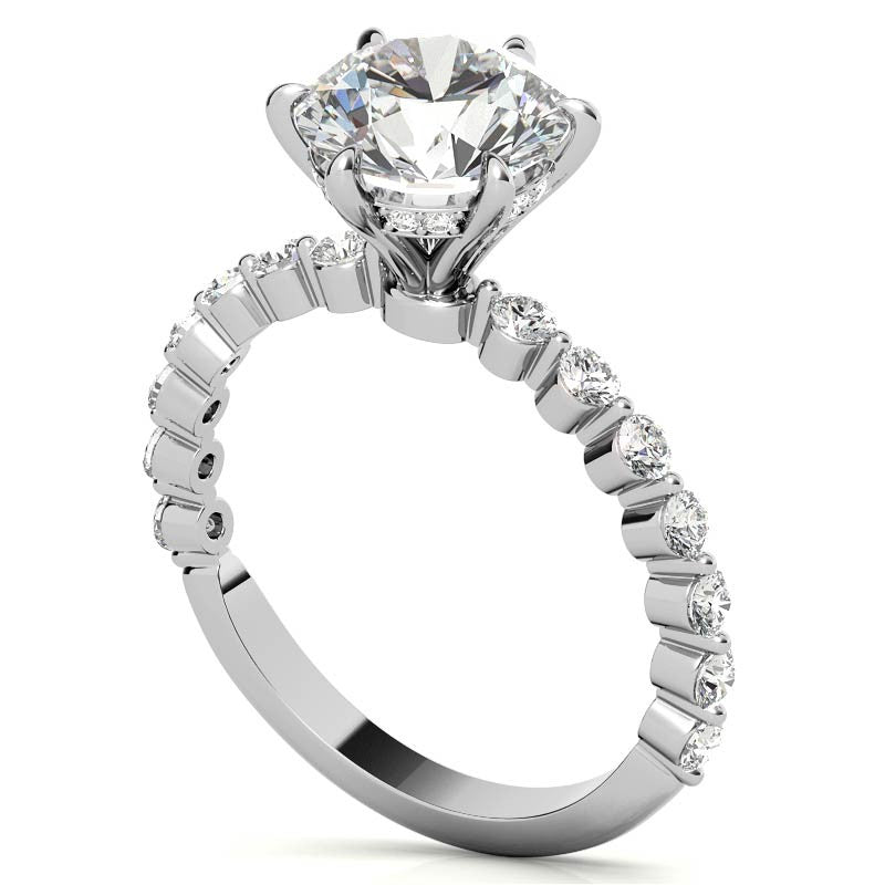 Single Prong Diamond Band & Moissanite Engagement Ring