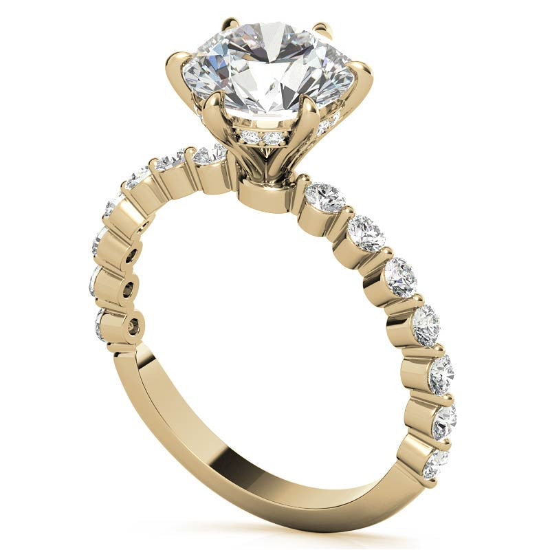 Single Prong Diamond Band & Moissanite Engagement Ring