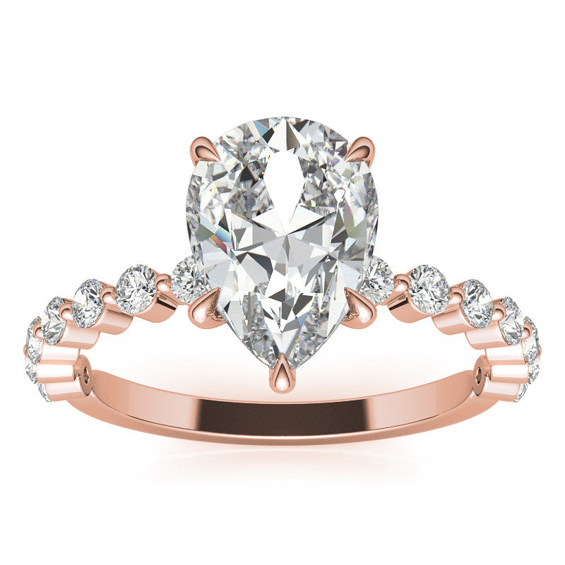Single Prong Diamond Band Pear Moissanite Engagement Ring
