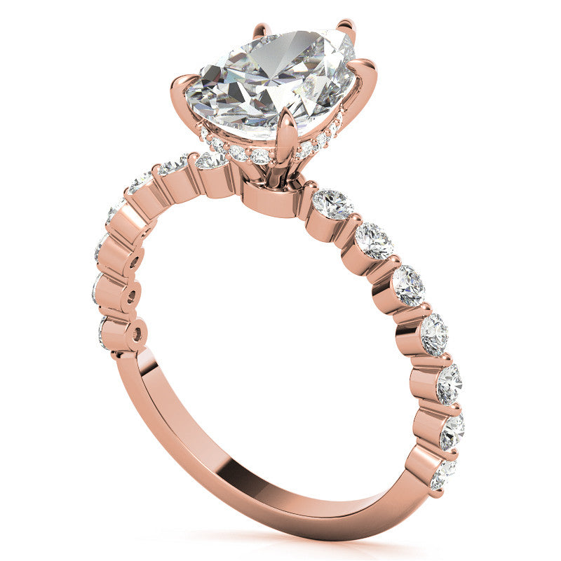 Single Prong Diamond Band Pear Moissanite Engagement Ring