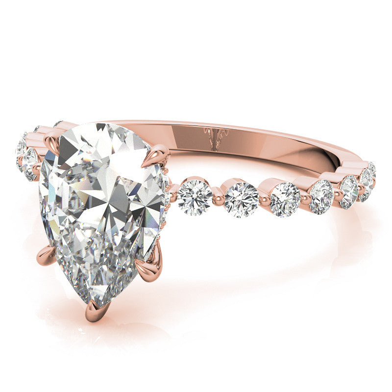 Single Prong Diamond Band Pear Moissanite Engagement Ring