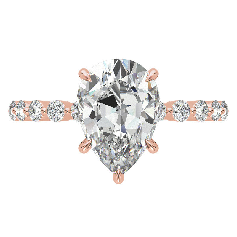 Single Prong Diamond Band Pear Moissanite Engagement Ring